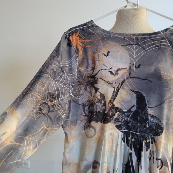 One World Top Witchy Gothic Cat High Low Hem Halloween Top (Size: XL) - Picture 4 of 15